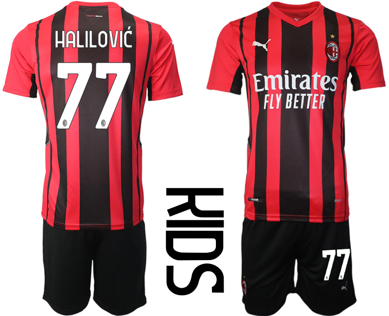 Youth 2021-2022 Club AC milan home red #77 Soccer Jersey->youth soccer jersey->Youth Jersey